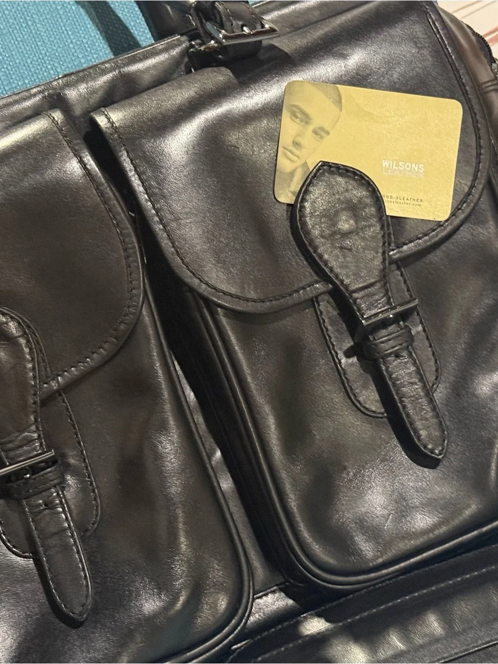 Wilsons Leather Black Double-Pocket Leather Briefcase